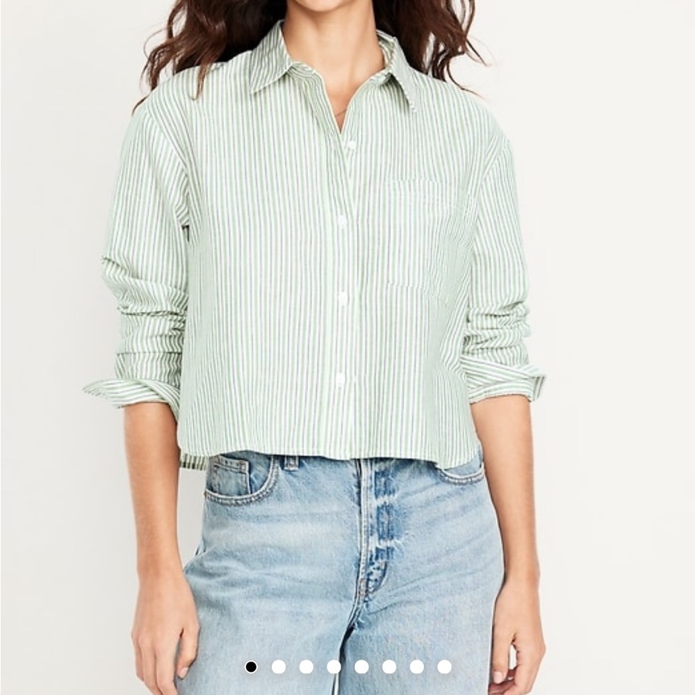 Old Navy Light Green Striped Button Down Shirt